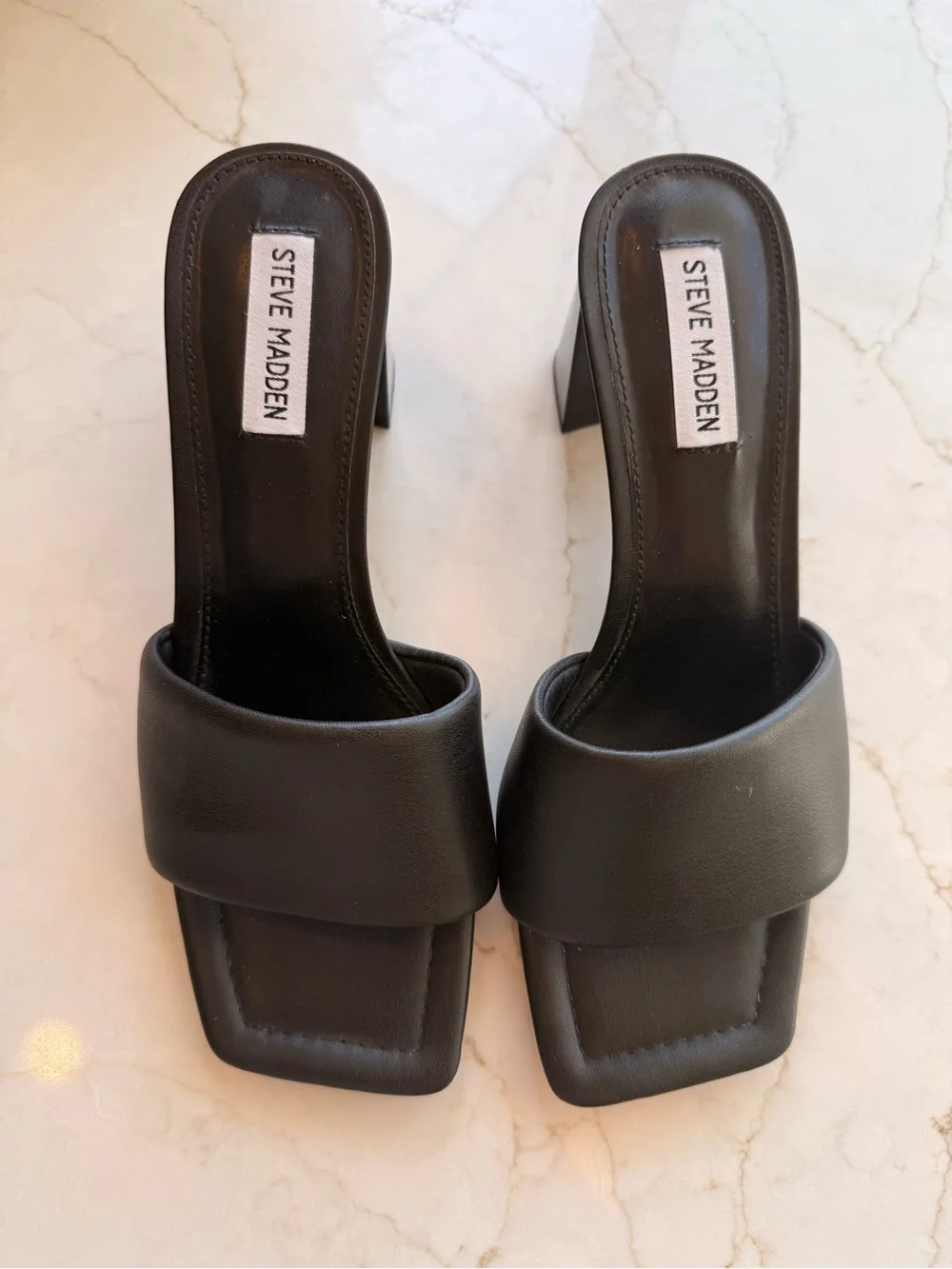 Steve Madden Black Padded Wide-Band Block Heel Mules - Picture 3 of 6